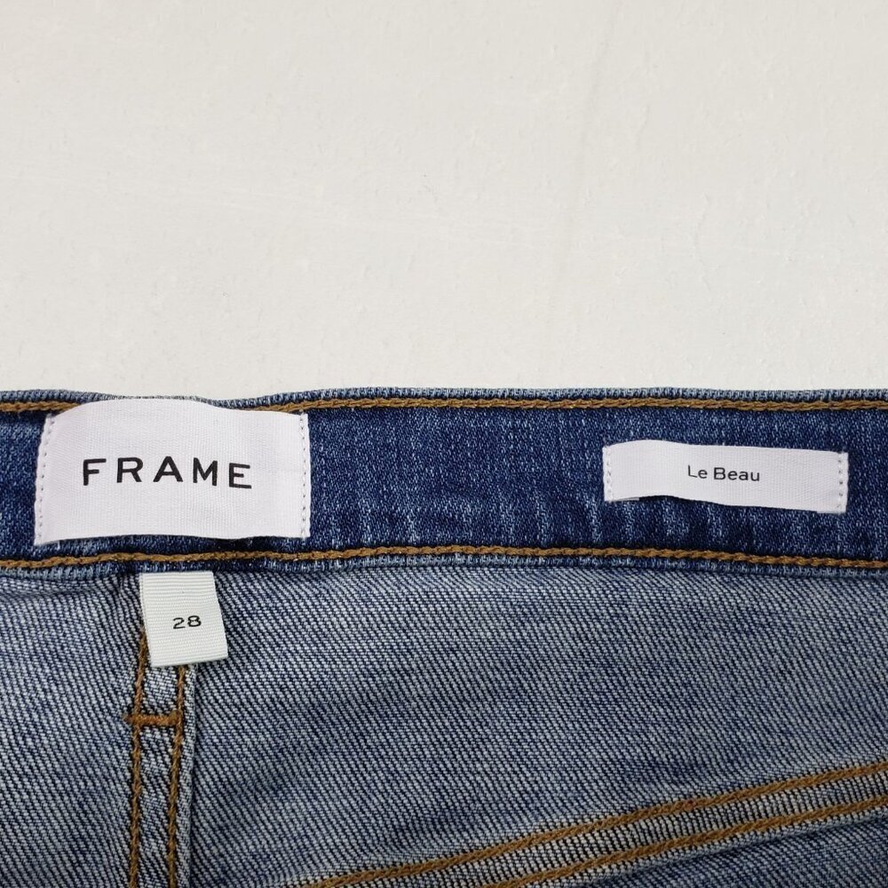 Frame Le Beau Straight Jean Womens 28 Blue Medium Wash Distress Ankle High Rise - Picture 8 of 11